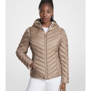 $295 MICHAEL KORS Chevron Logo Print Quilted Nylon Reversible Jacket Small